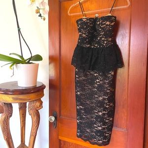 MM Couture Black and Nude Lace Cocktail Dress